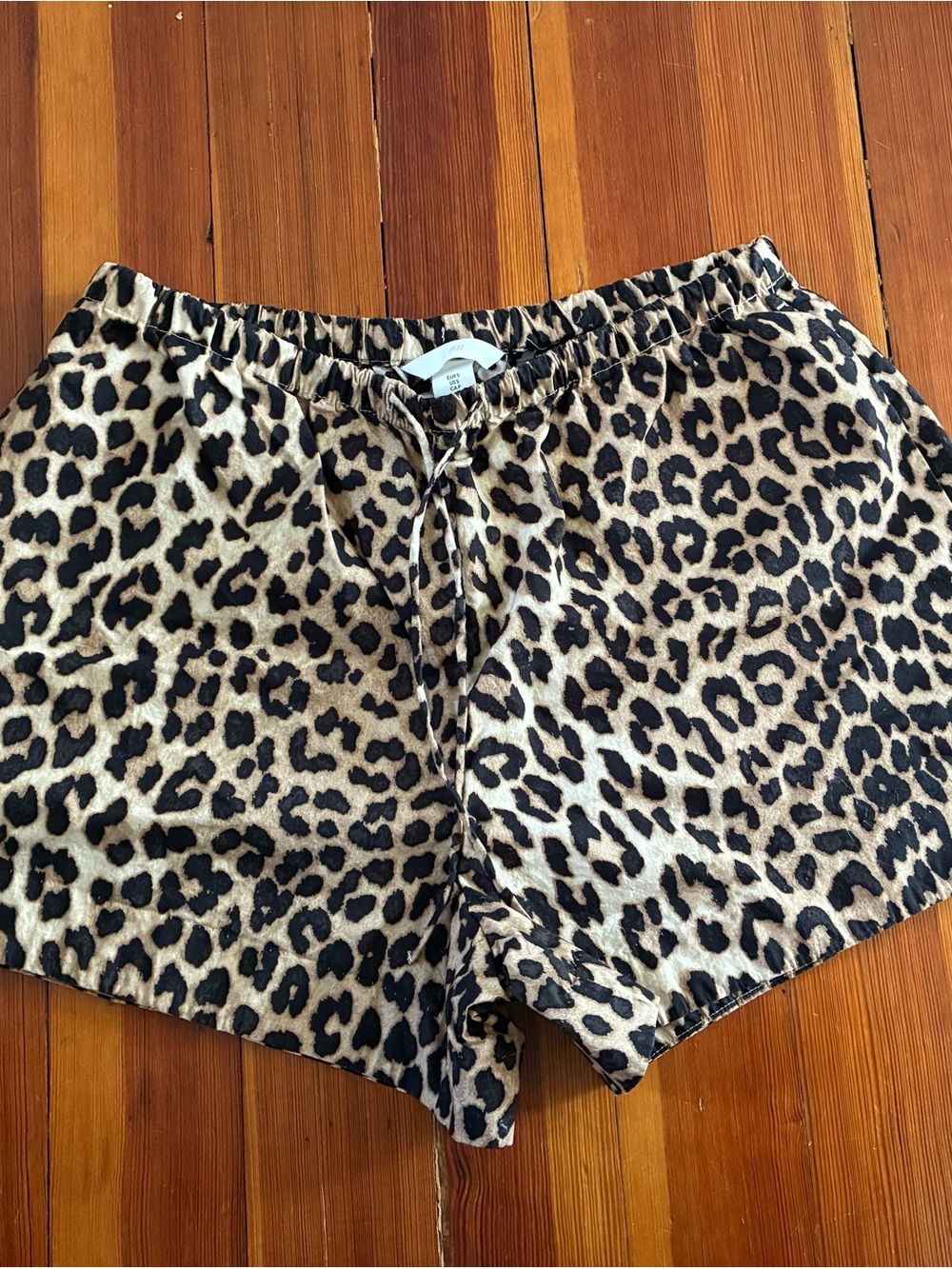 H&M Leopard Print Drawstring Shorts in Tan and Black